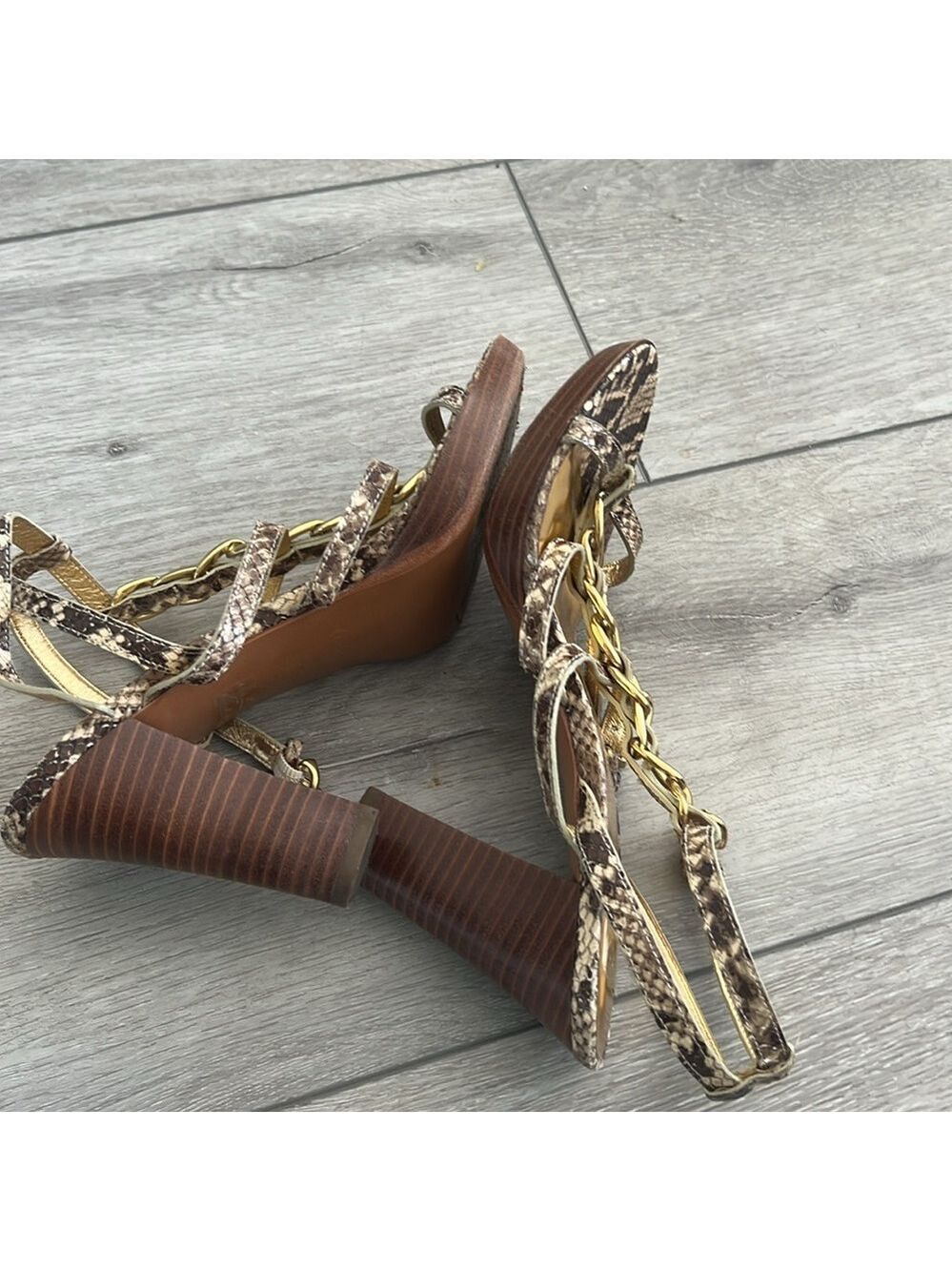 Coach Libertie snakeskin leather with block heel chain detail Heels size 6.5 - Picture 10 of 14